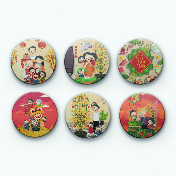 Bộ lót ly 6 cái Tết Đoàn Viên
